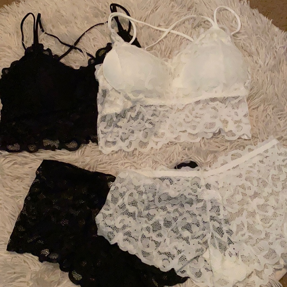2pc floral lingerie set black + white | size s